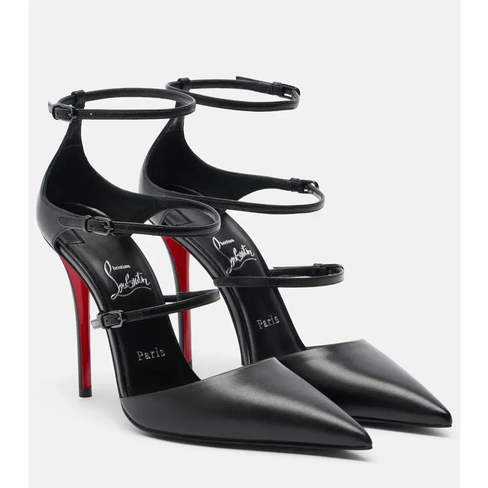 Christian Louboutin Milena 100 Black Kid Leather Ankle Strap Heel Pump 39.5